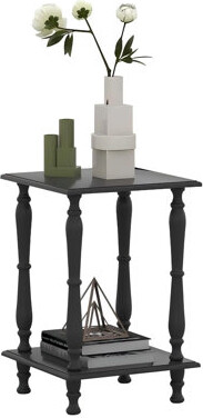 Square Living Room Tables, French Style,Open Shelf Retro Black Sofa Side Table, Wooden Vintage 2-Tier,(Black)
