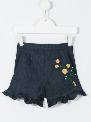 Fendi Kids floral embroidered denim shorts