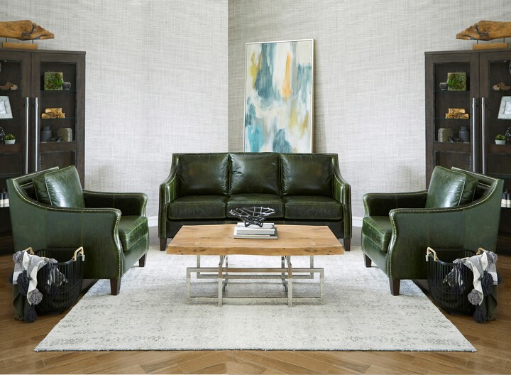 Es Distressed Green Top Grain, Leather Sofa And Two Chairs
