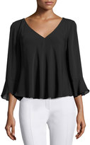 Thumbnail for your product : Amanda Uprichard 3/4 Bell-Sleeve Georgette Blouse, Black
