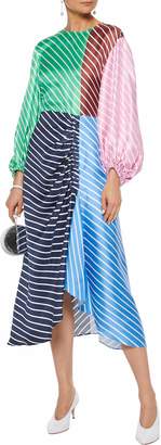 Tibi Delphina Striped Color-block Silk-twill Midi Dress