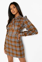 Thumbnail for your product : boohoo Pussybow Frill Detail flannel Dress