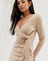 Thumbnail for your product : ASOS DESIGN super soft wrap front midi dress in camel