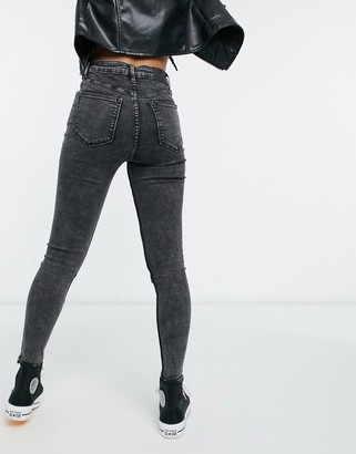 Bershka high rise skinny jean in washed black - ShopStyle