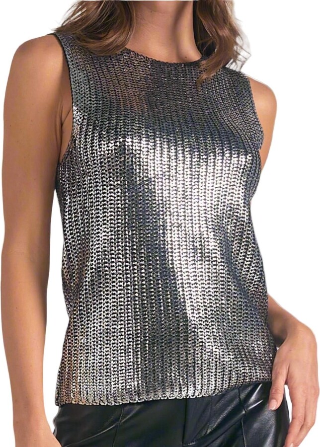 Elan International Shine On Sleeveless Sweater In Silver