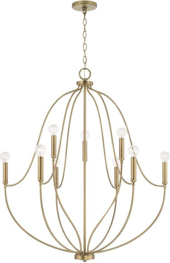 HomePlace Lighting Madison 32.5 in. W x 38 in. H 9-Light Chandelier in Aged Brass