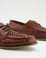 Thumbnail for your product : Truffle Collection wide fit faux leather woven lace up shoes in brown