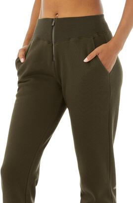 Alo Yoga | Slick Zip Front Sweatpant in Dark Olive, Size: Medium
