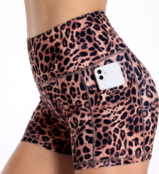 RAYPOSE Yoga Biker Shorts for Women High Waist Leopard Print