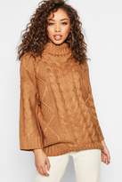 Thumbnail for your product : boohoo Oversized Roll Neck Cable Sweater