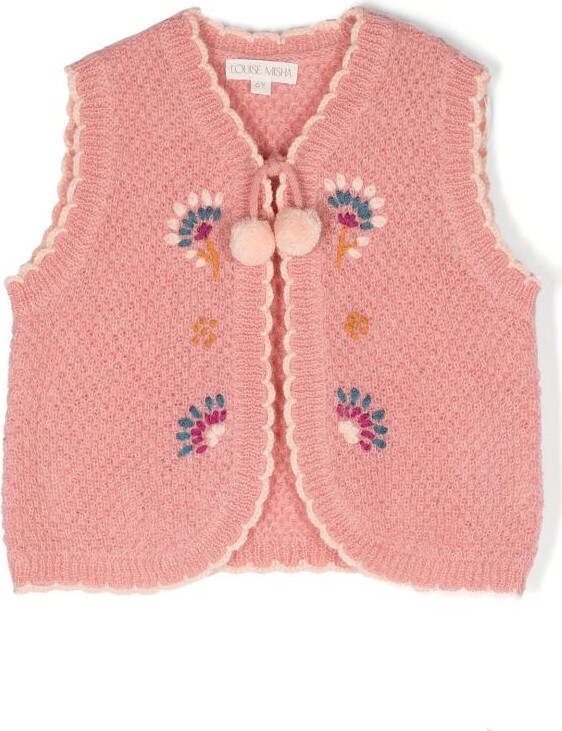Louise Misha Kids Pink Sylna Scalloped Sleeveless Wool Cardigan