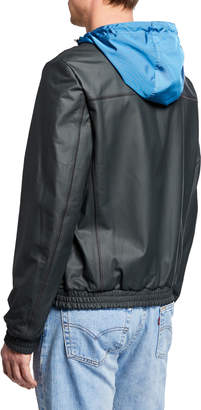 Yves Solomon Men's Hooded Lamb Leather Zip-Front Jacket