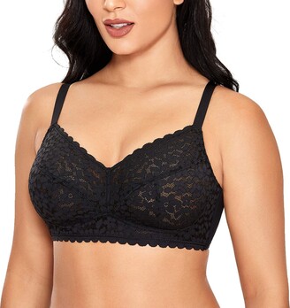 Curve Muse Women's Plus Size Unlined Underwire Lace Bra with Cushion  Straps- NAVY, CREAM- Size:34DD