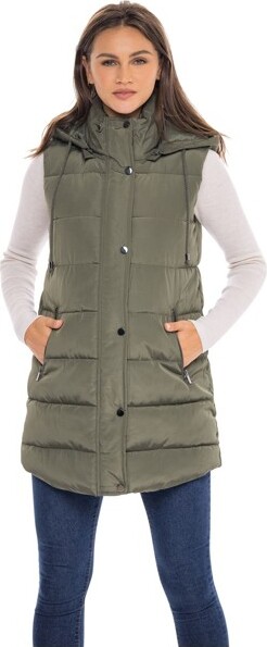 Sebby Women'sLongPufferVestwithHood-S.E.B.BySEBBYOliveLarge