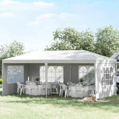 Arlmont & Co. 10' X 20' Large Party Tent White Shade Shelter With 4 Removable Side Walls For Weddings And Outdoor Dinners Block Glare Gazebo Canopy Detachable Ev