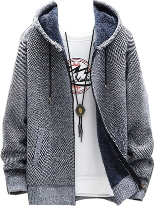 yingshu Mens Sweater Cardigan Jacket Chunky Cable Pure Color Knit Thick Knitwear Outerwear for Daily Wear