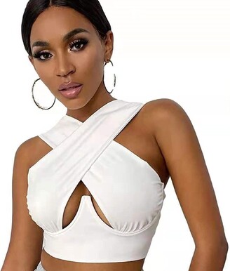 Burkashear Women Y2K Summer Crisscross Halter Crop Top Female Solid Color  Ladies Bodycon Fashion Lingerie Clothes Girls Backless Camisole Vest Corset  Teens Cropped Blouses (Brown - ShopStyle