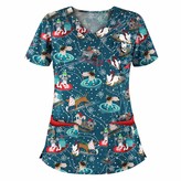 Thumbnail for your product : CUTUDU Tunic Tops Women's Holiday V Neck Shirts Christmas Printed Blouses Short Sleeve Ladies Scrub Working Thanksgiving Healthcare Uniform Xmas Shirts (Navy-B XXL)
