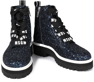 MSGM Lace-up Glittered Woven Ankle Boots
