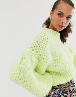 ASOS Design DESIGN neon stitch detail jumper with balloon sleeve