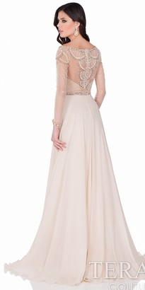 Terani Couture Seashell Embroidered Chiffon Evening Gown