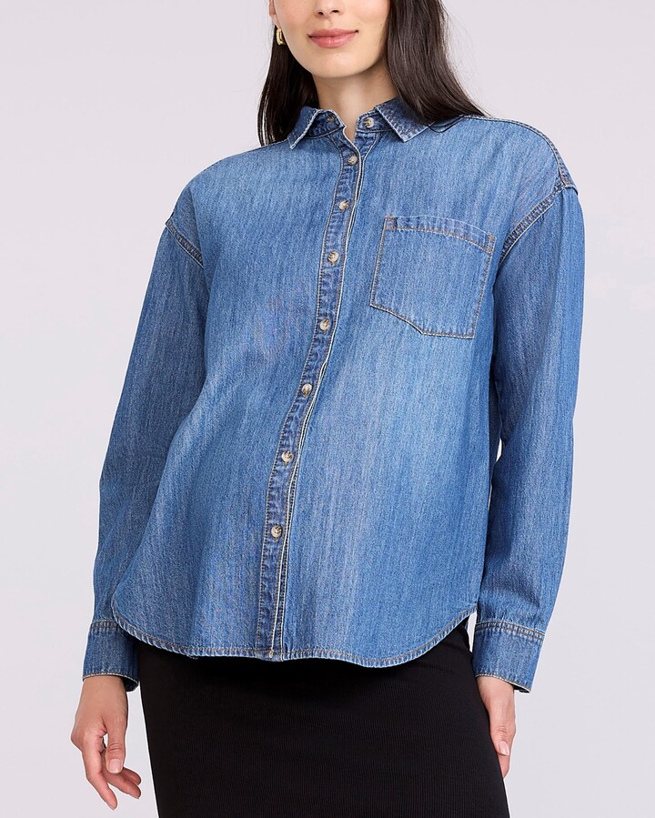 Motherhood Maternity Long Sleeve Button-Up Denim Shirt
