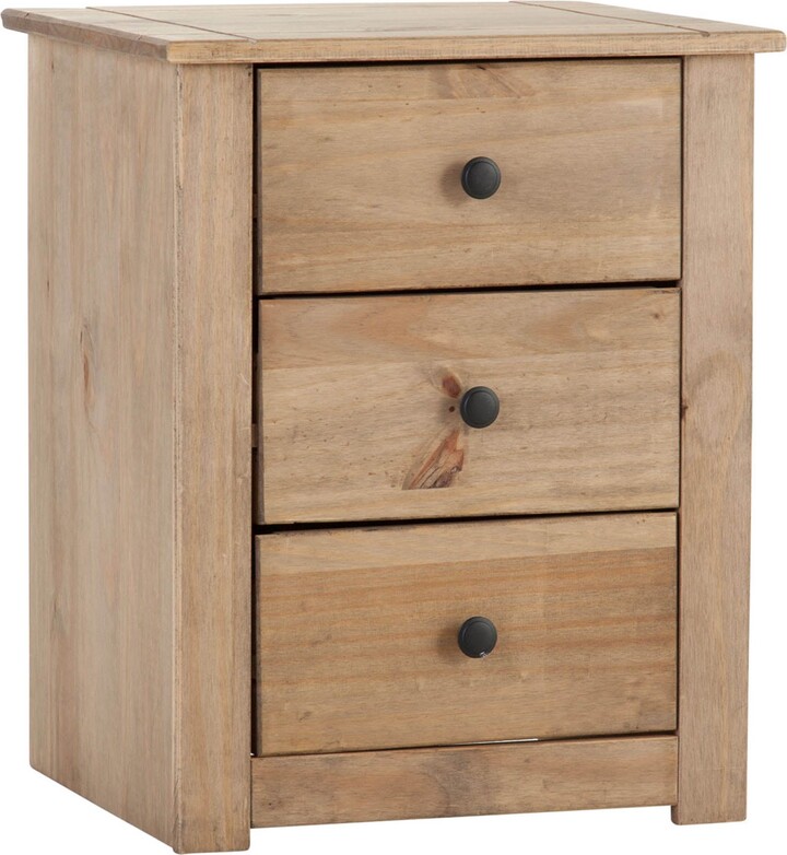 Dunelm Panama 3 Drawer Bedside Table, Pine Brown ShopStyle Chests