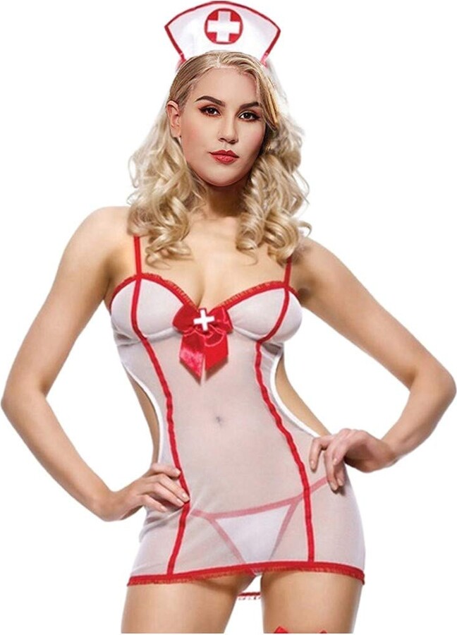 HOOUDO Women Plus Size Sexy Nurse Fancy Dress Costume Ladies Lingerie  Naughty Nurse Costume Hem Do Fancy Dress Party Outfit Nurse Play Dressing  up Costume Complete Outfit White - ShopStyle