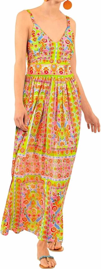 Gretchen Scott Watteau Fiesta Maxi Dress In Pink/lime