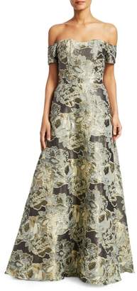 Rene Ruiz Collection Tiered Fil Coupe Embellished Off-The-Shoulder Gown