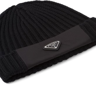 Prada Logo Rib-Knit Beanie Hat - ShopStyle