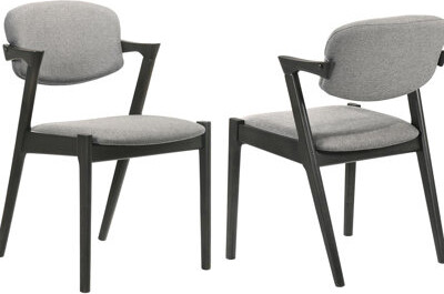 Red Barrel Studio Mid-Century Modern Dining Chair 2 - Grey Wood Frame Chairs Grey Fabric Finish