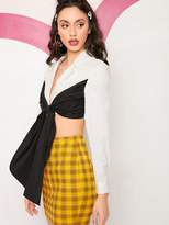 Thumbnail for your product : Shein Notched Collar Two Tone Crop Top