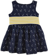 Thumbnail for your product : Ralph Lauren Sleeveless twill dress, striped belt and knickers - Navy blue