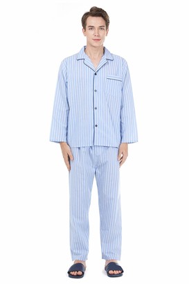 Miller & Jones Mens Pajamas 2-Piece Set Cotton Long Sleeves Classic Style Night Sleep Suit Set with Top and Pants/Bottoms Soft and Breathable 