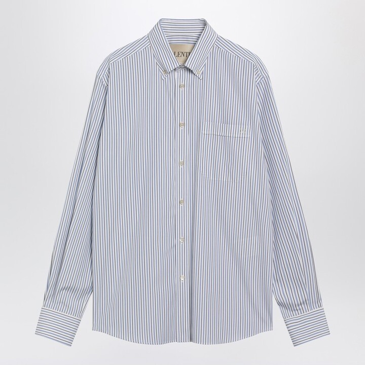 Valentino Ivory Shirt With Light Blue And Blue Stripes