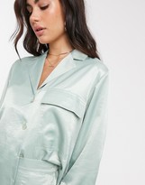 Thumbnail for your product : ASOS DESIGN washed satin shirt co-ord in sage