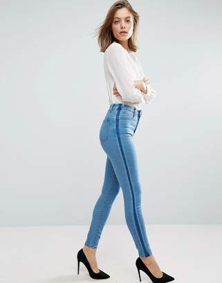 ASOS 'sculpt Me' Premium Jeans In Dee Mid Blue Wash With Shadow Side Panel