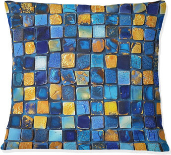 Blue Yellow Modern Mosaic Tiles III - Modern Throw Pillow