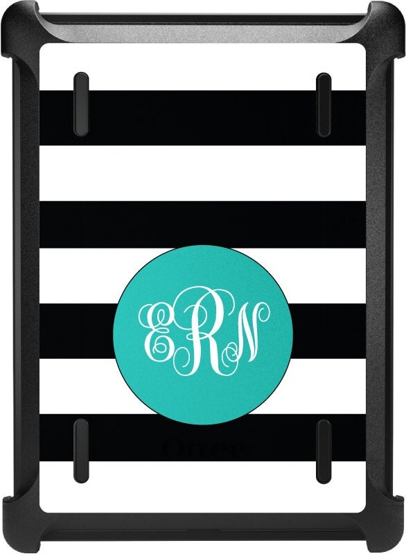 Etsy Custom Otterbox Defender For Apple Ipad/Air Pro Mini - Custom Monogram Black White Teal Circle