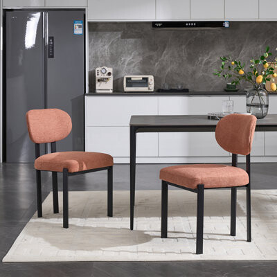 George Oliver Modern Dining Room Chairs Set Of 2 Mid-century Upholstered Boucle Kitchen Dining Chairs With Black Metal Legs