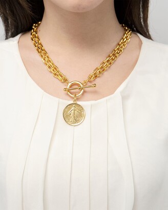 Ben-Amun 24k Gold Electroplate 2-Row Chain Necklace with Coin Pendant