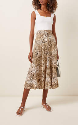 Faithfull The Brand Luda Belted Leopard-Print Crepe Midi Skirt