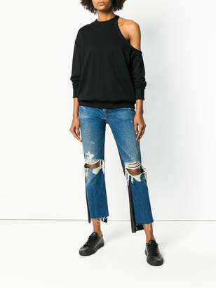 Amiri leather panelled ripped cropped jeans