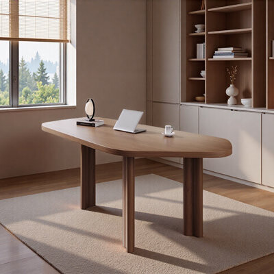 Hokku Designs Modern Durable Brown Irregular Ash Wood Desk