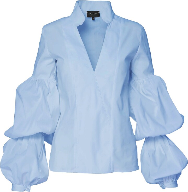Bluzat Tiered Victorian Sleeve Shirt With V Neck - ShopStyle Tops