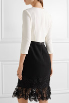 Thumbnail for your product : Oscar de la Renta Lace-trimmed Wool-crepe Dress - White