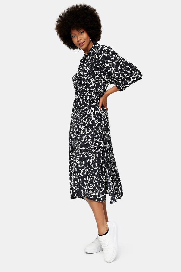 Black and White Print Midi Shirt Dress ShopStyle