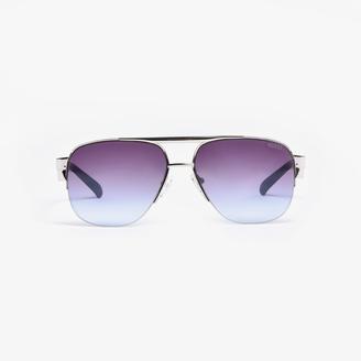 GUESS Silver-Tone Aviator Sunglasses With Dimpled Navy Temples