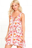 Thumbnail for your product : Lucy-Love Lucy Love Lace-Me-Up Ivory Print Swing Dress